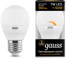 Лампа светодиодная диммируемая  Gauss LED Шар-dim E27 7Вт 590lm 3000К картинка 